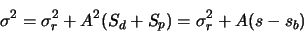 \begin{displaymath}
\sigma^2 = \sigma_r^2 + A^2 (S_d + S_p) = \sigma_r^2 + A(s - s_b)
\end{displaymath}